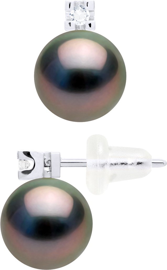 Ohrringe Prestige – Diamanten 0,04 ct – in Weißgold 750 und echten Tahiti-Zuchtperlen rund 8–9 mm
