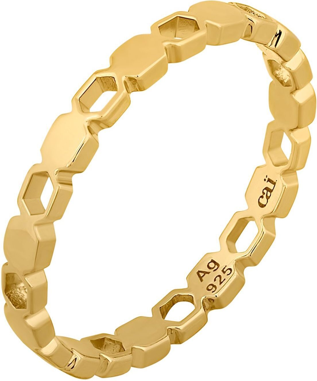 Thumbnail - cai Ring 925/- Sterling Silber vergoldet Hexagon Cut Outs Stacking