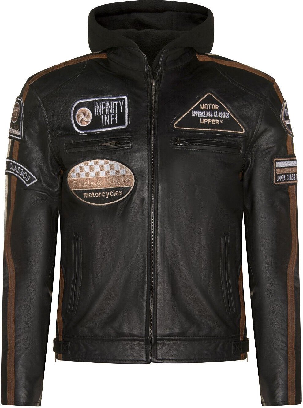 Herren Racing Bikerjacke aus Leder mit Kapuze – Detroit