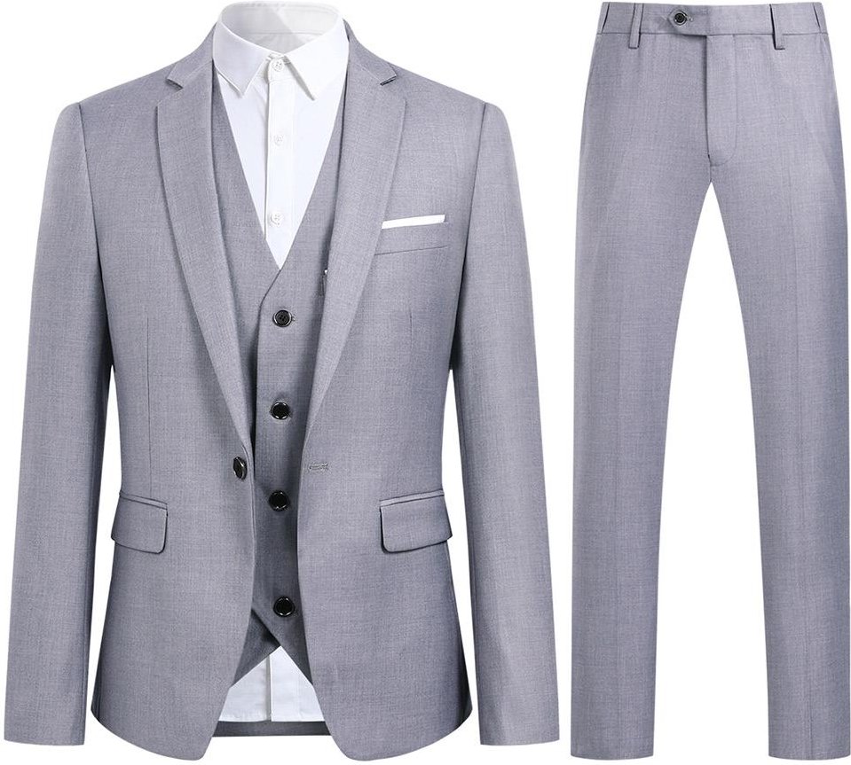 3-teiliger Slim Fit Ein-Knopf-Modeanzug in Grau