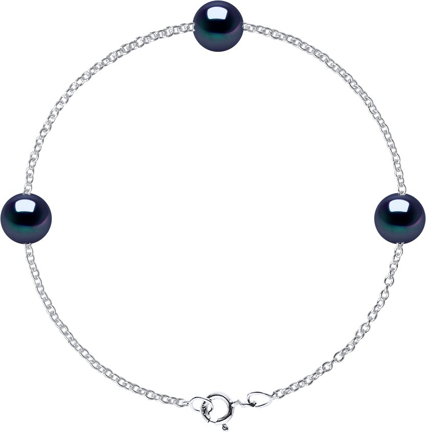 DIADEMA - Armband - Silber und 3 echte Süßwasserperlen - Schwarzer Tahitian Style