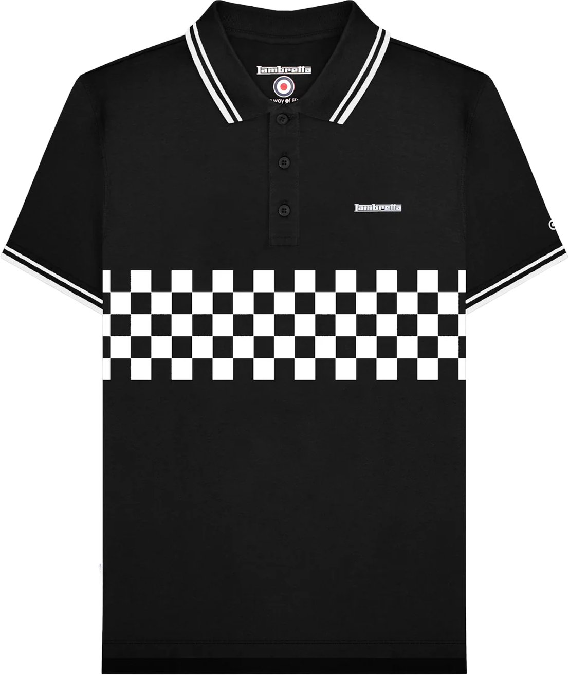 Lambretta - "SS25" Poloshirt Mit kontrastfarbenen Streifen für Herren (Schwarz/Weiß)