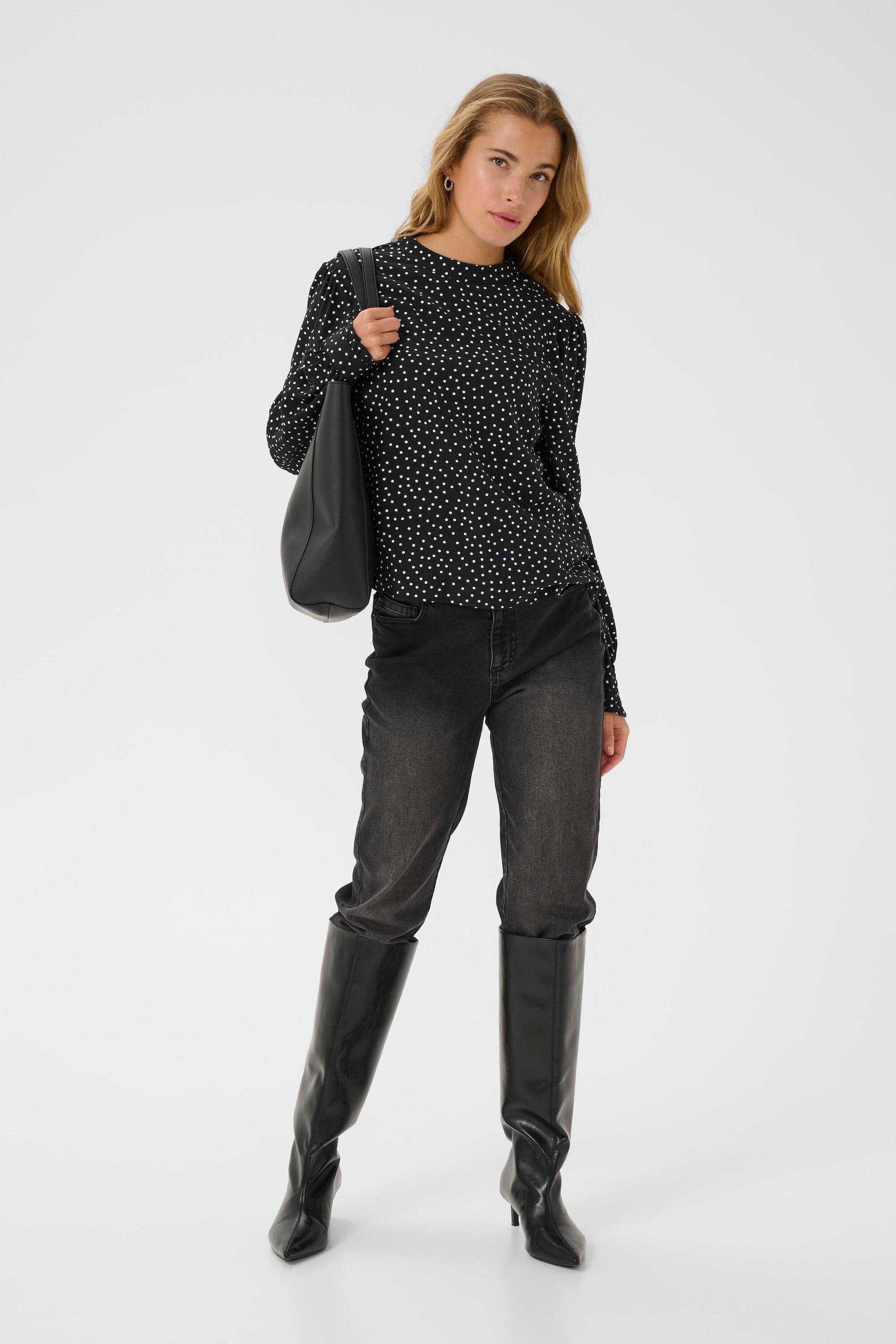 Thumbnail - Langarm-Bluse KArea Regular fit black white