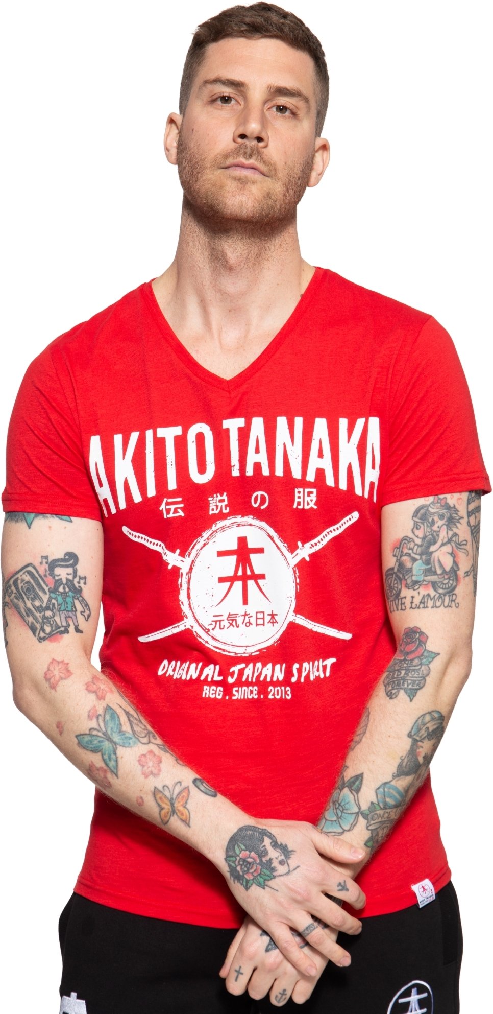 Akito Tanaka Herren T-Shirt mit Frontprint Sword Area rot
