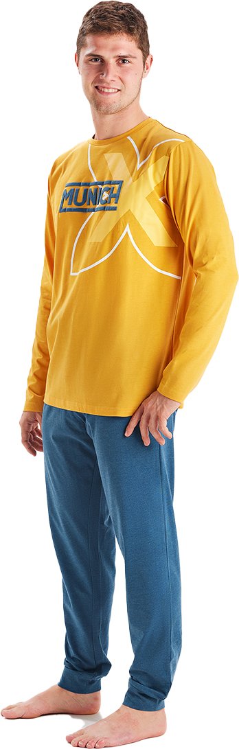 MU1 Herren-Winterpyjama mit langen Ärmeln und Rundhalsausschnitt