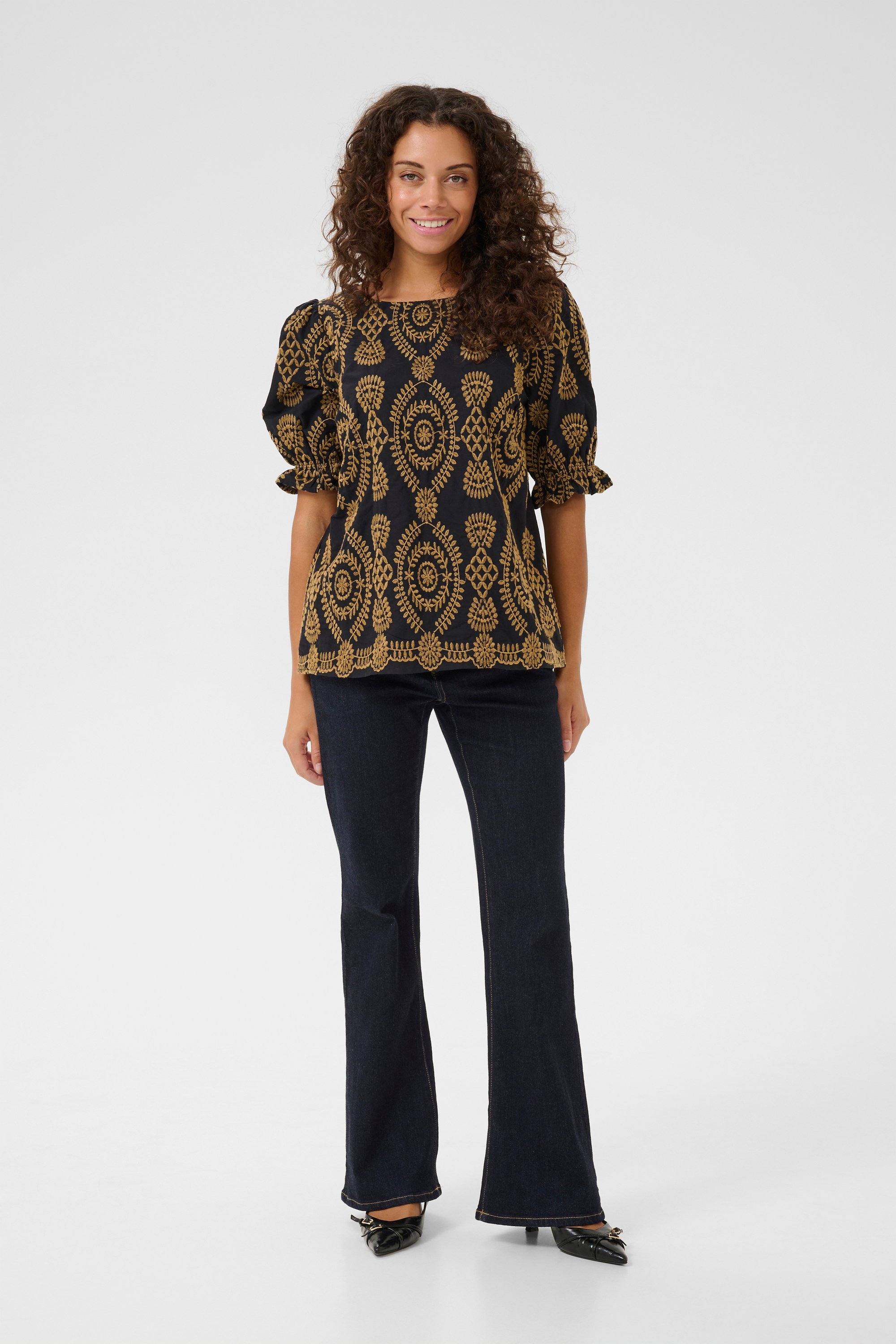 Thumbnail - Kurzarm-Bluse Relaxed fit Blac
