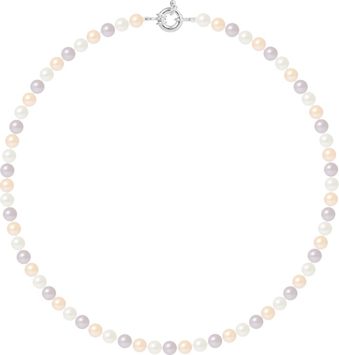Collier Rang de Perles d'Eau Douce Multicolores 6-7 mm Anneau Marin Argent 925 Longueur 45 cm