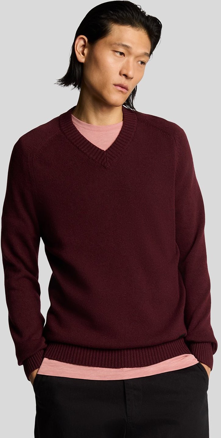 Lyle & Scott Strickpullover mit V-Ausschnitt – Burgunderrot