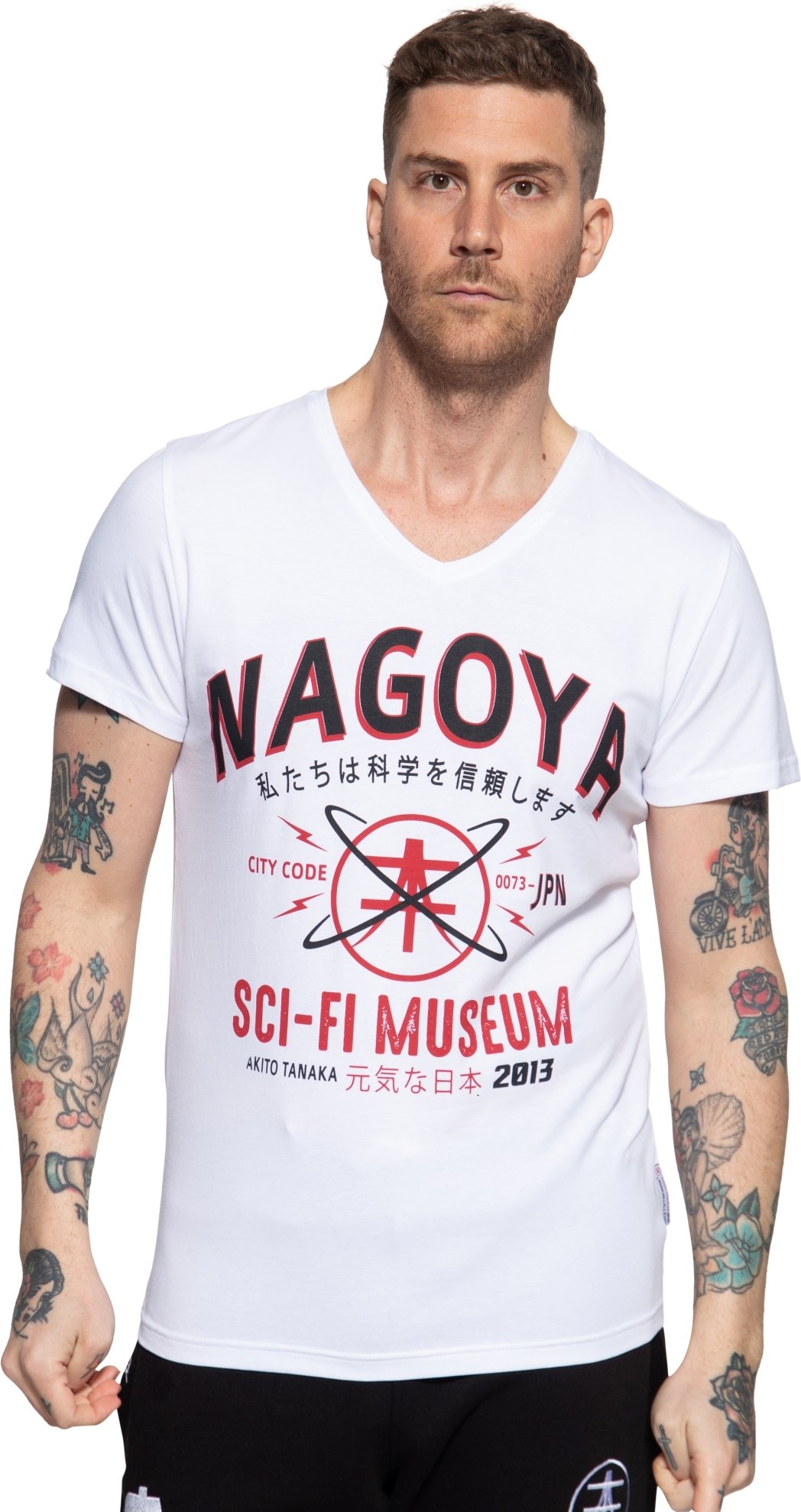 Akito Tanaka Herren T-Shirt mit Frontprint City Code weiß