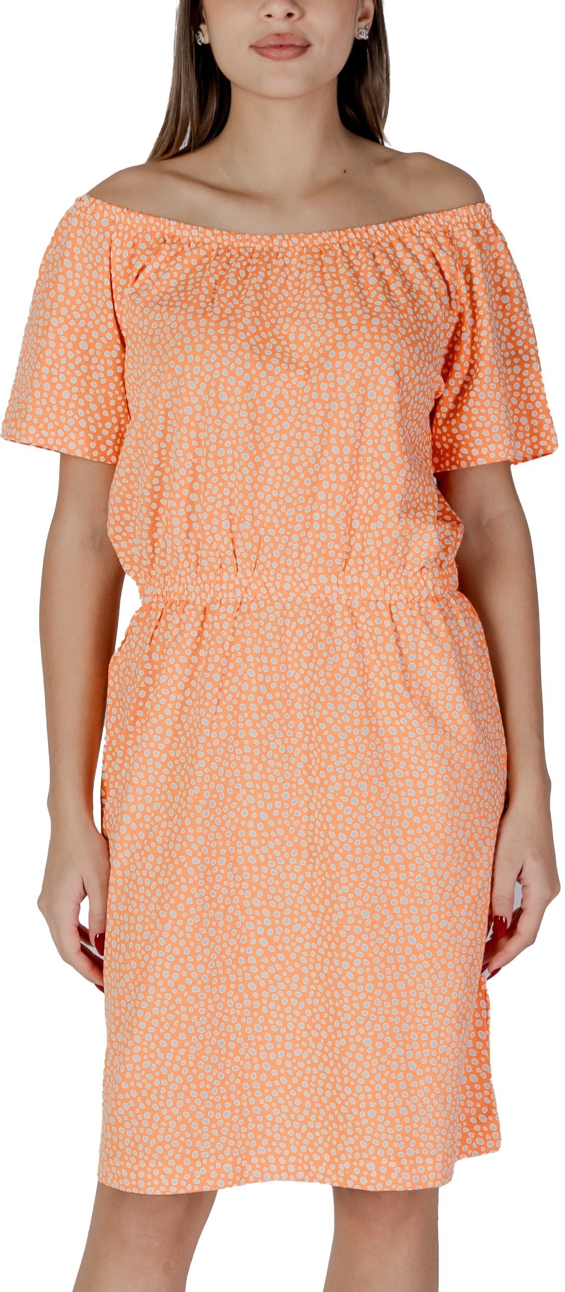 Schulterfreies Minikleid mit kurzen Ärmeln