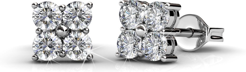 Süße quadratische Ohrringe - Silber und Kristall