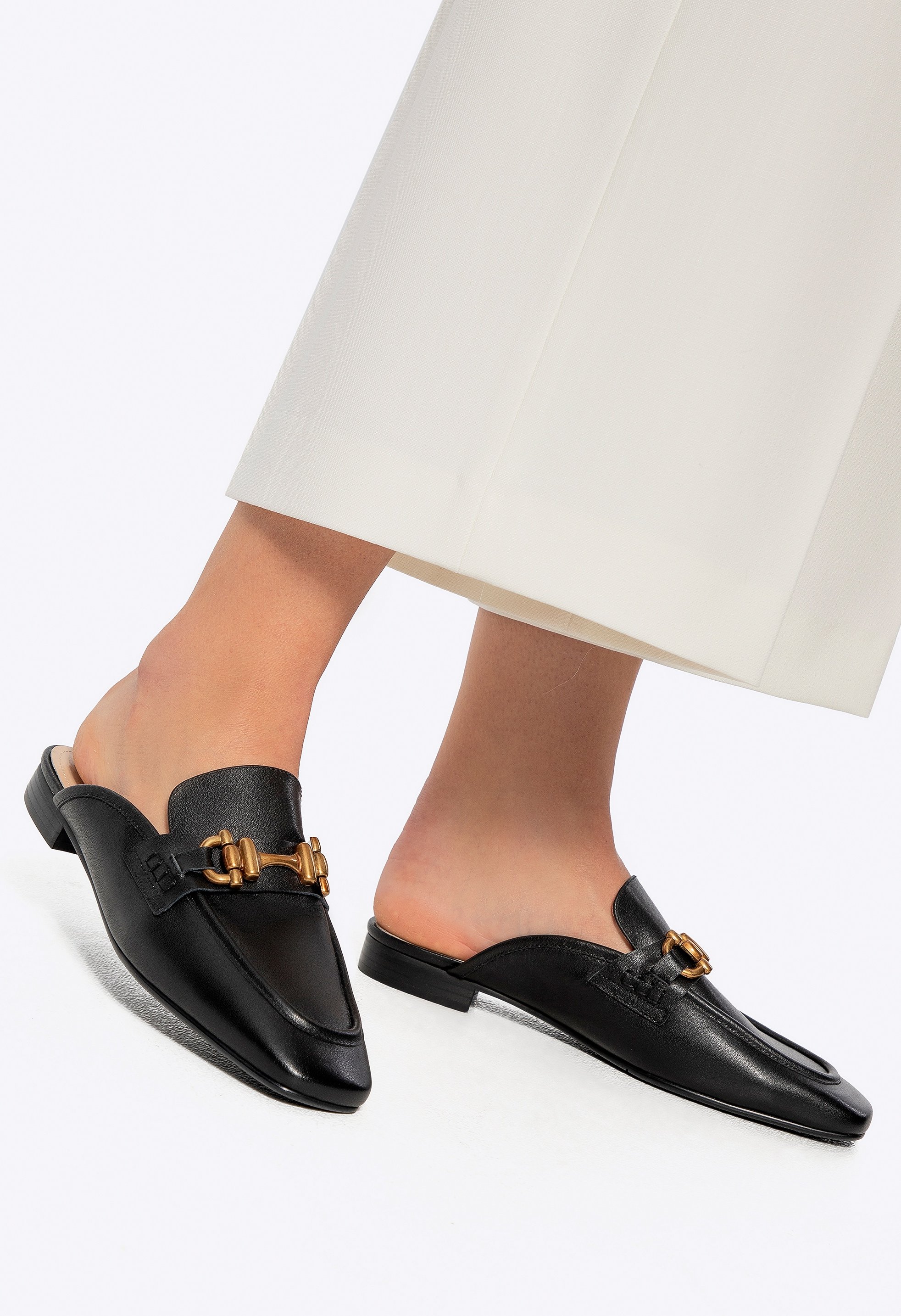 Wittchen Damen-Slipper aus Leder mit offener Ferse, Schwarz, Naturleder