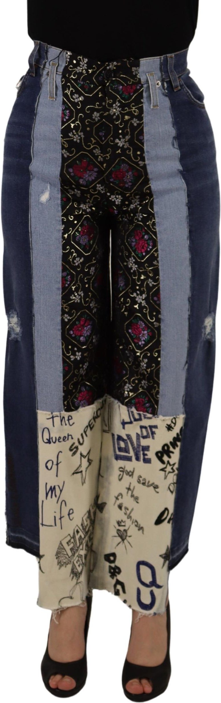 Thumbnail - Dolce & Gabbana Mehrfarbige Patchwork DG Fashion Weite Damenjeans