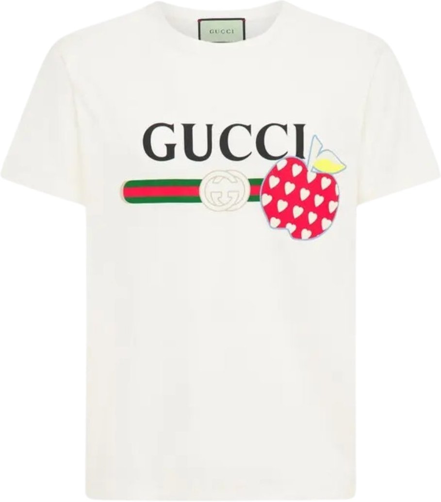 Gucci Les Pommes Logo Regular Fit Weisses T-Shirt