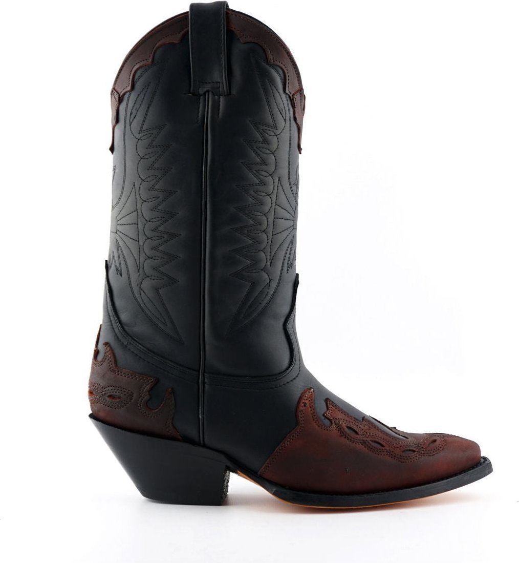 Grinders Unisex-Cowboystiefel aus schwarzem/burgunderrotem Leder, Arizona