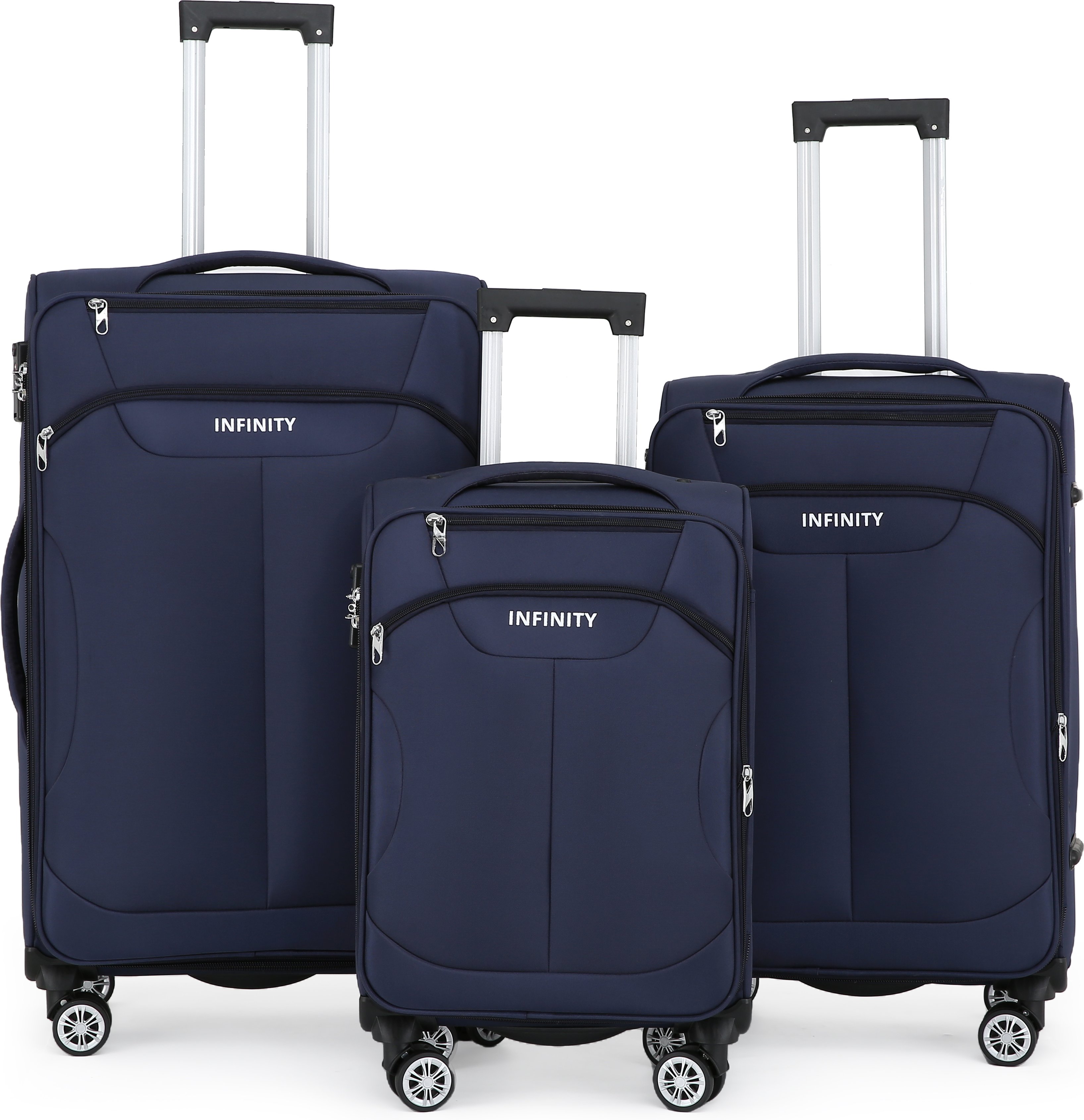 Blauer Weichschalenkoffer mit 8 Rollen, Gepäckset, Reisegepäck, TSA, leichtes Handgepäck, Kabinentasche