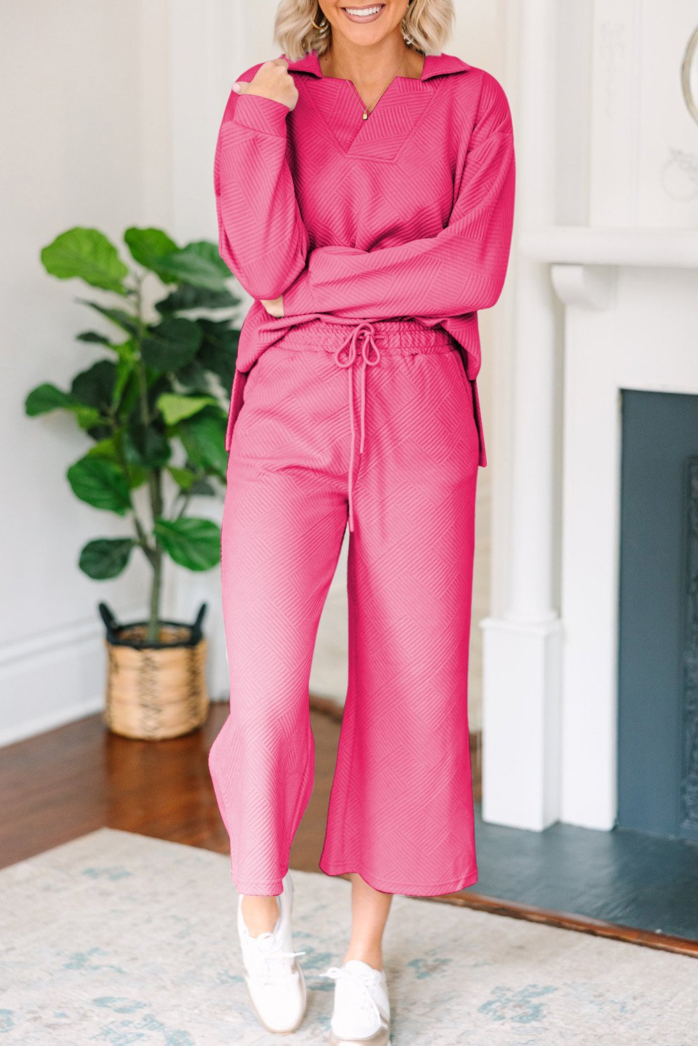 Strukturierte Strickhose mit geometrischem Design