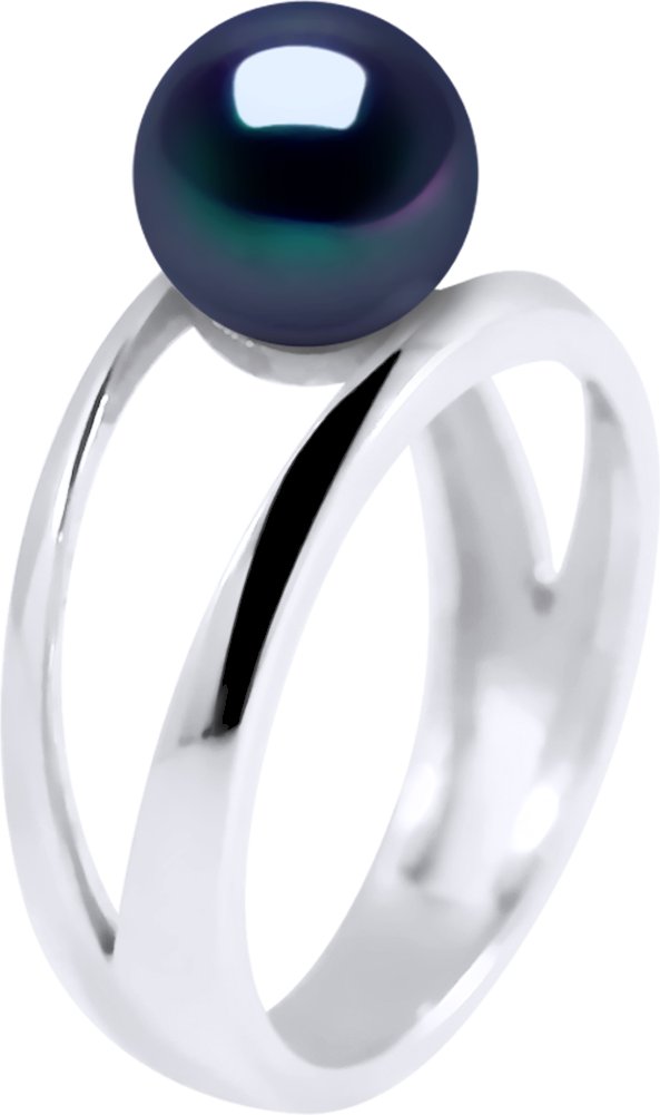 DIADEMA - Ring in Weißgold - Echte Süßwasserperlen - Schwarzer Tahitian Style