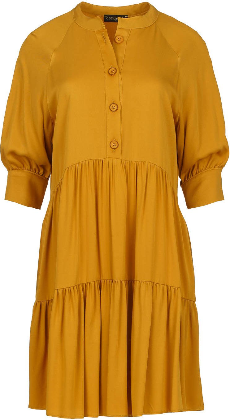 Lockeres senffarbenes Rüschenkleid