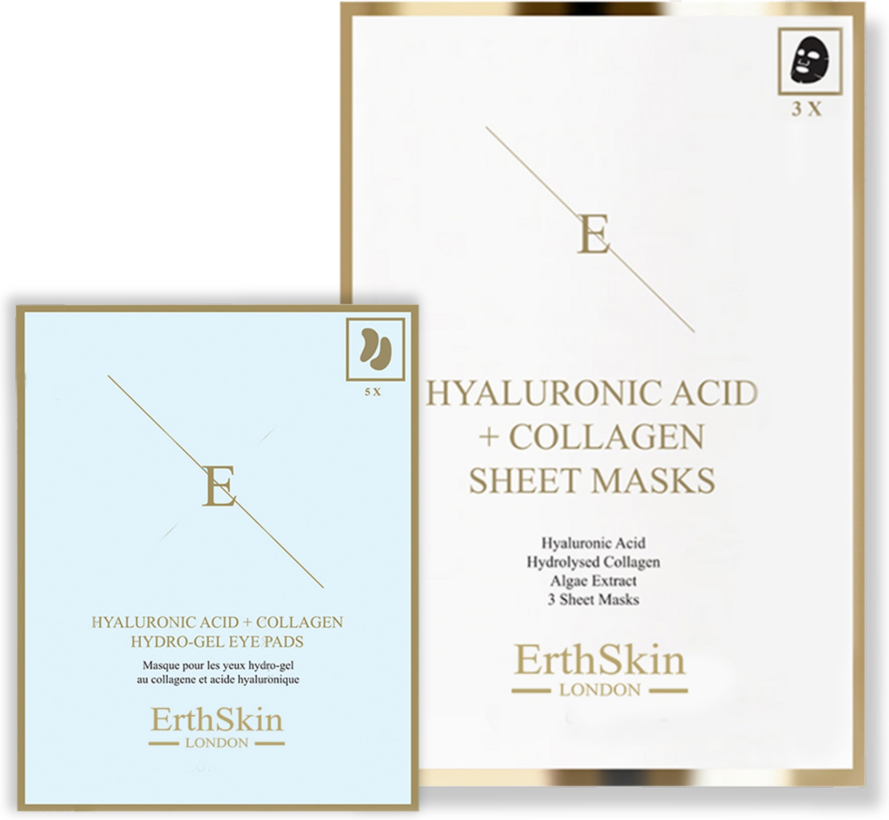 Hyaluronsäure & Kollagen Maske - 3 Blatt + Hyaluronsäure + Kollagen Hydrogel Augenpads 5 X 2