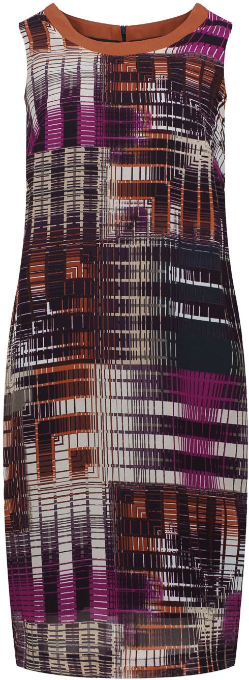 Satin Kleid mit geometrischem Print und Kontrast-Ausschnitt