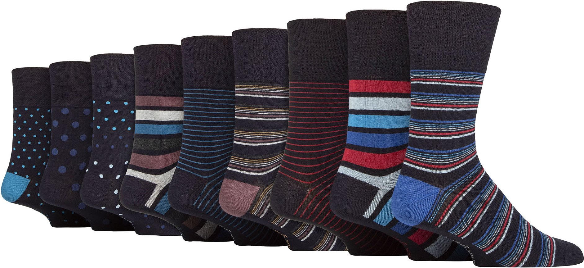 Thumbnail - 9 Pack Herren Bambus Socken | Gentle Grip | Extra Wide Loose Top nicht elastische Socken - SOMRM060708