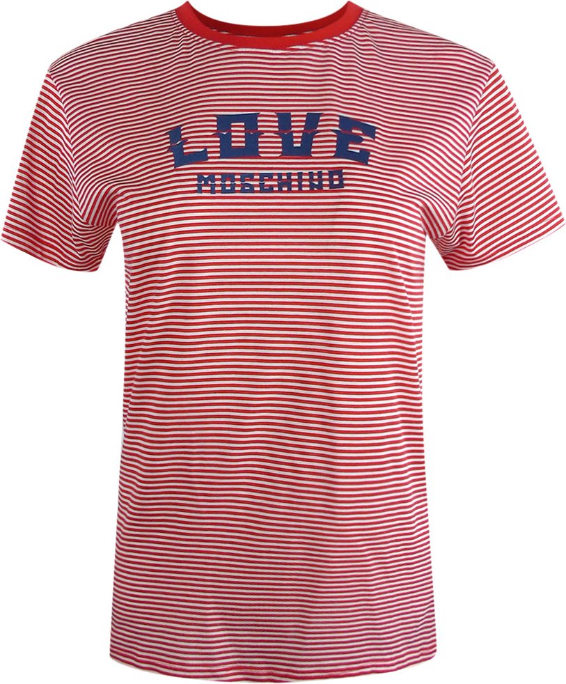 Moschino T-shirt Mit Roten Und Weißen Streifen Und Blauem Logo