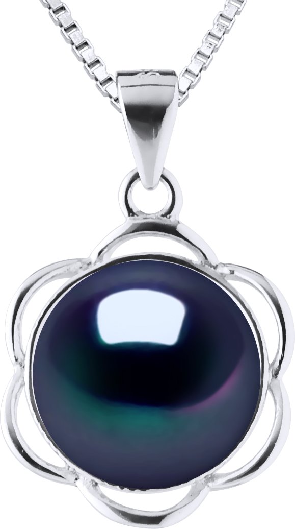 PETAL Halskette Süßwasserperle 9-10 mm Schwarz 925