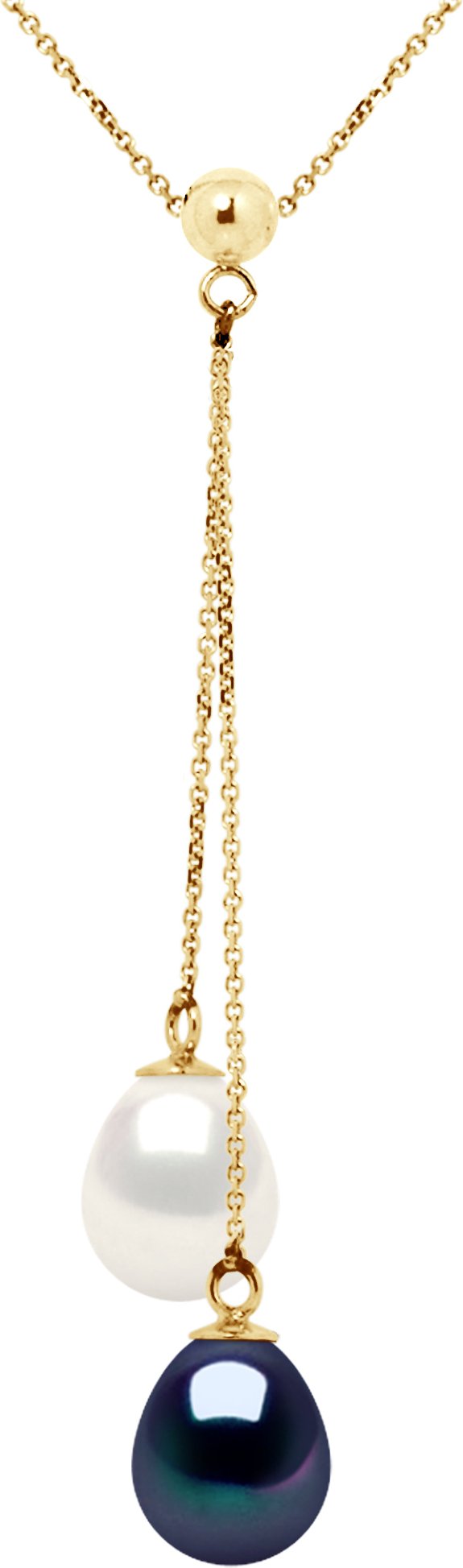 DIADEMA - Halskette You & Me - 2 echte Süßwasserperlen - Schwarz und Weiß - Gelbgold