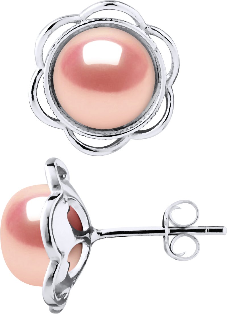 Ohrstecker FLOWER Perlen Süßwasser 8-9mm Buttons Rosen 925