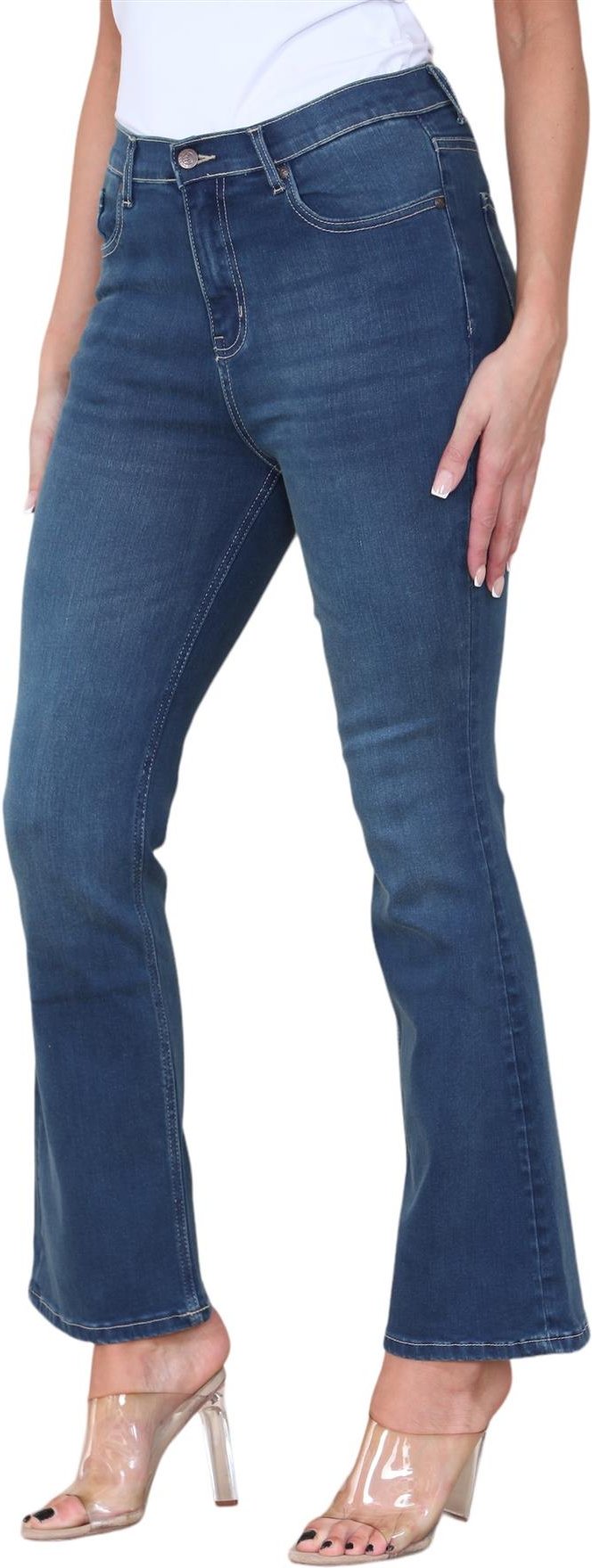 Magic Shaping Damen Jeans mit hoher Taille und schlankem Schlagbein in Blau