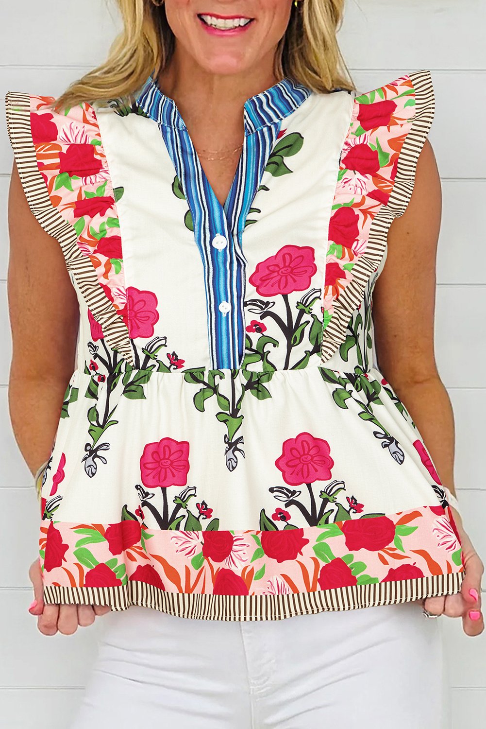 Blumiges Rüschentop ohne Ärmel