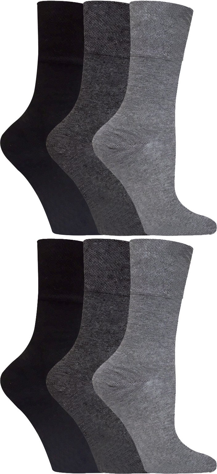 Gentle Grip - 6 Paar Damen Diabetiker-Socken mit Honigkamm-Oberteil und handgekettelten Zehennähten - Grau 36