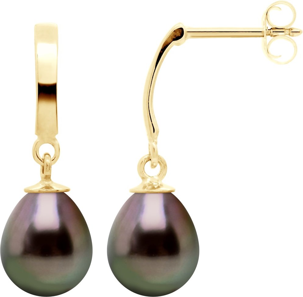 Ohrringe Prestige Artikuliert aus Gelbgold 375 und echten Tahiti-Zuchtperlen 8-9 mm