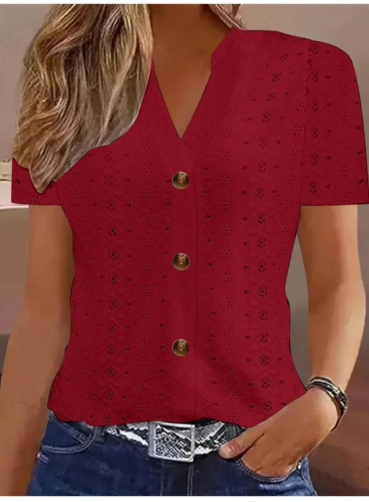Damen-Spitzen-Ausschnitt Kurzarm-Top
