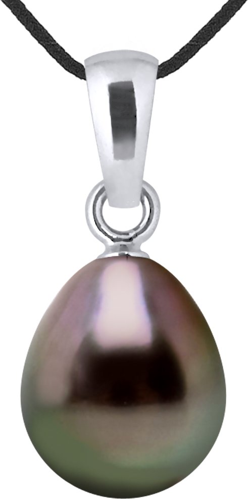 DIADEMA - Halskette - Liebesband - Schwarzes Nylon - Silber - Tahiti-Perle