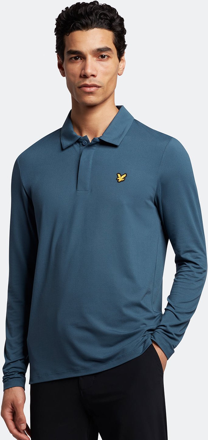 Lyle & Scott Langärmeliges Poloshirt mit verdecktem Knopf in Navy