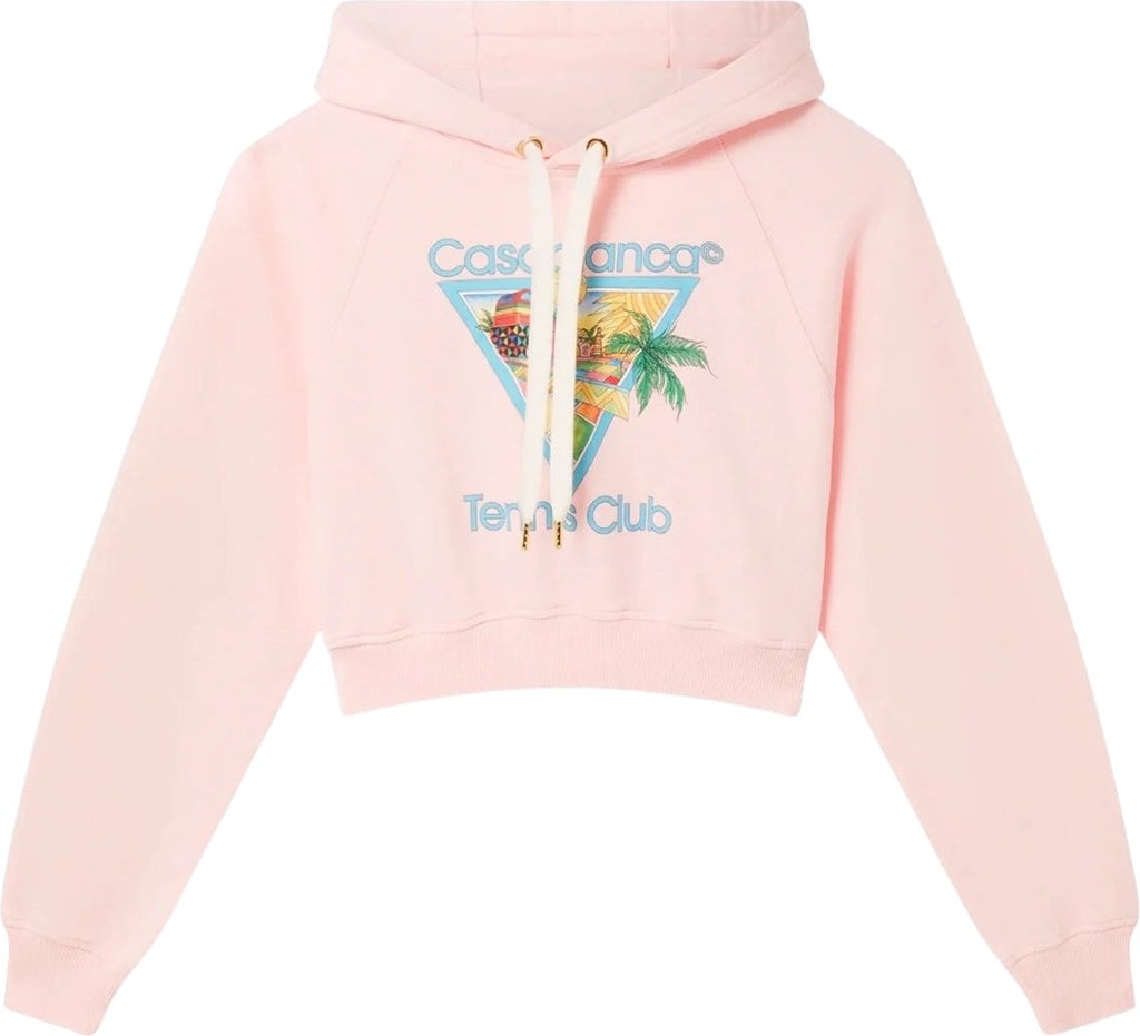 Casablanca Bedruckter Cropped Hoodie Afro Cubism Tennis Club Hellrosa Hoodies