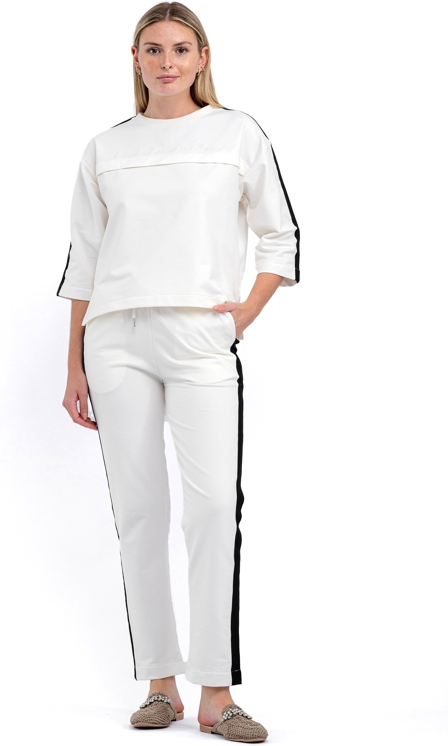 Tom Barron Damen-Trainingsanzug-Set mit halbkurzen Ärmeln und Stickereidetails