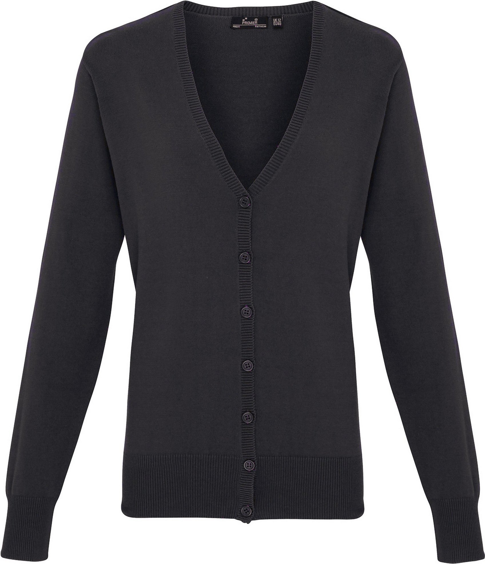 Premier Womens/Ladies Button Through Long Sleeve V-neck Knitted Cardigan (Charcoal)