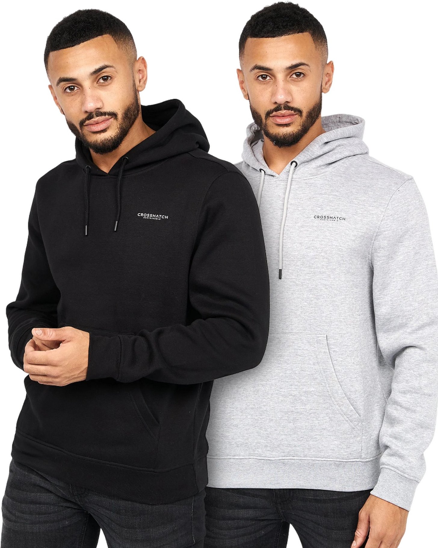 Crosshatch - "Traymax" Kapuzenpullover für Herren(2er-Pack) (Schwarz/Grau meliert)