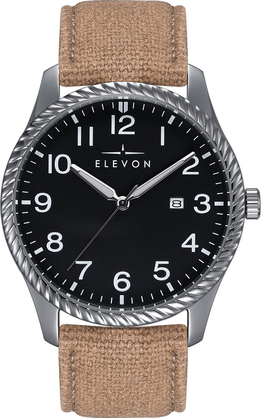 Thumbnail - Montre Elevon Crosswind avec bracelet en cuir recouvert de toile et date