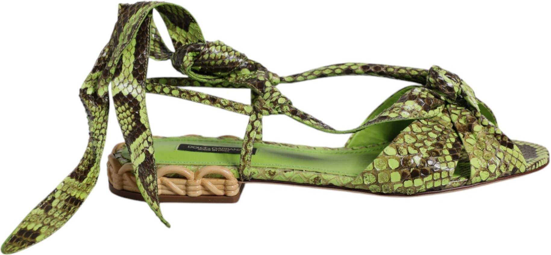 Dolce & Gabbana Grüne Tierdruck Knöchelriemen Sandalen Schuhe