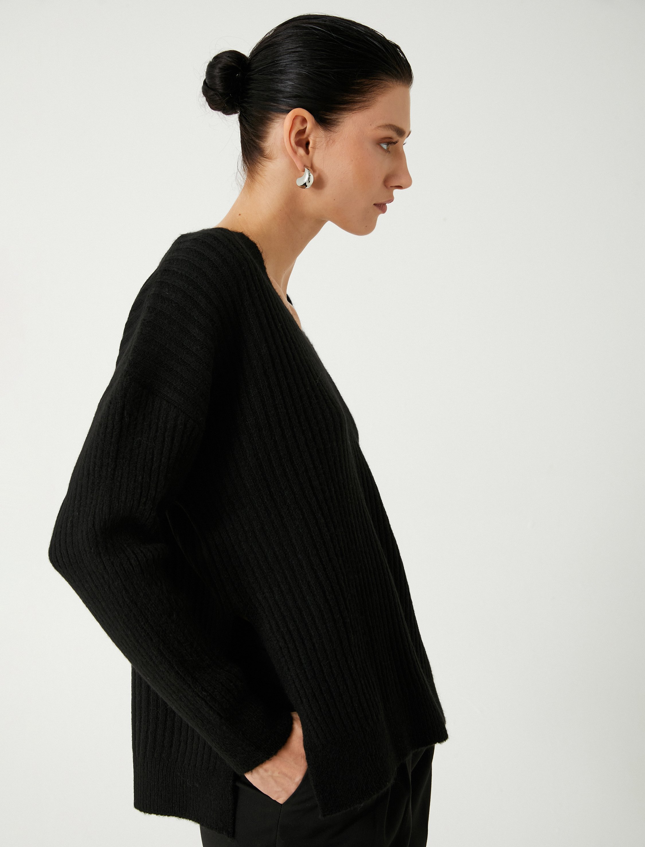 Koton Sweater V-Kragen Oversize Sweater