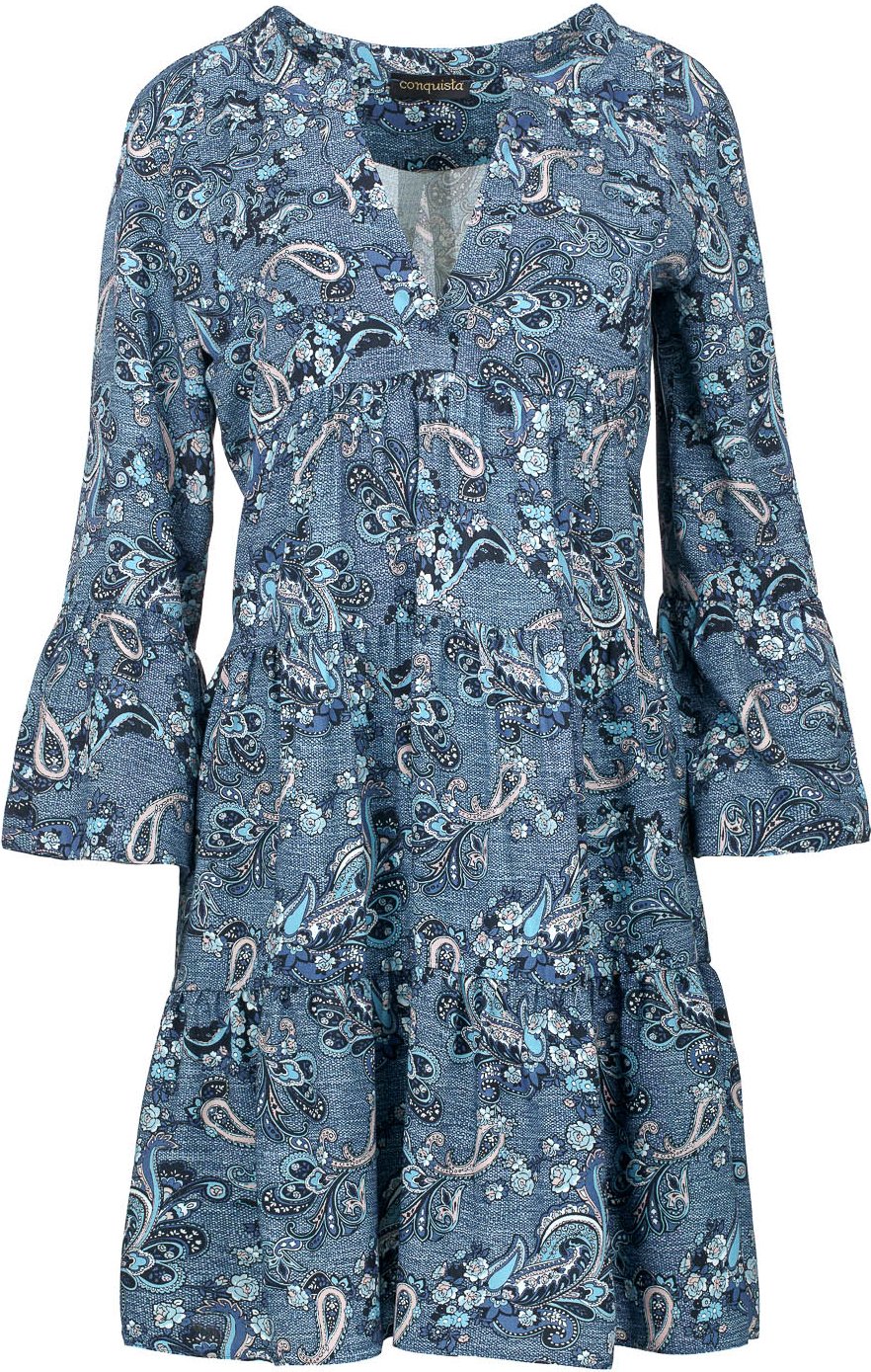 Indigo Paisley Druck A Linie Kleid