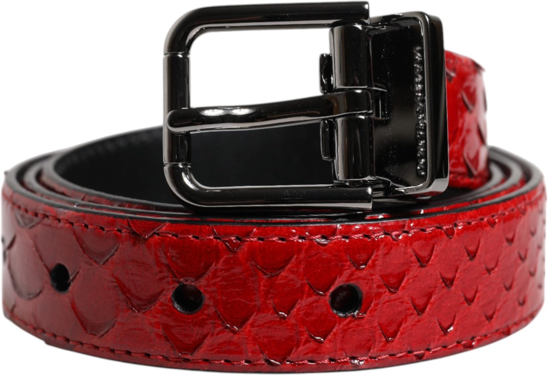 Dolce & Gabbana Roter Exotischer Leder Gürtel mit Messingmetallschnalle