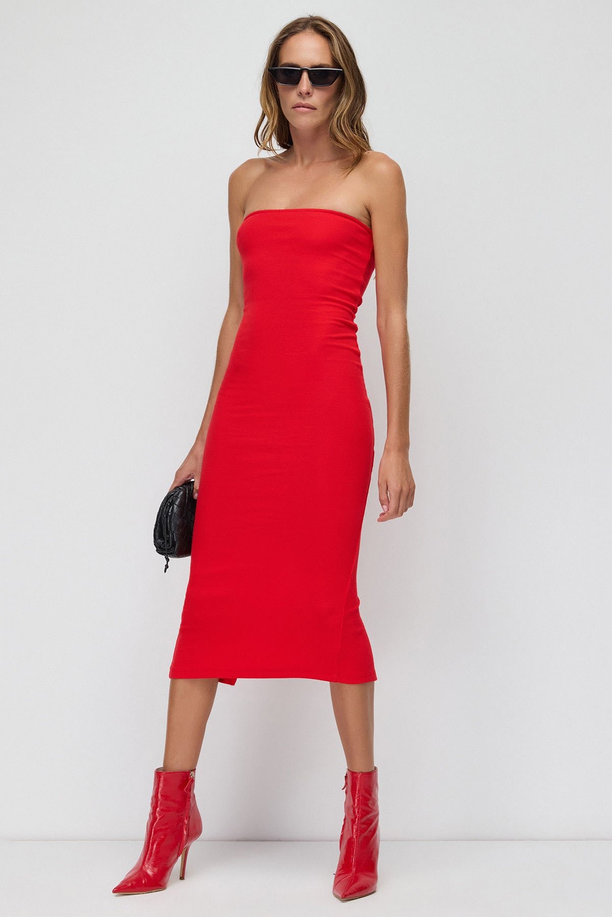 Schulterfreies Midi-Kleid aus türkischem Stoff