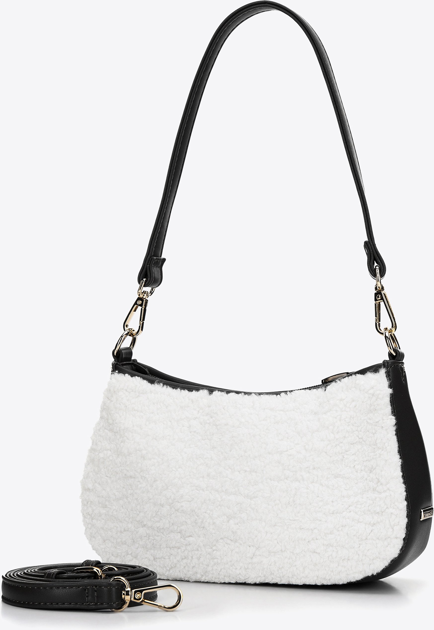 Wittchen Damen-Baguette-Handtasche mit Kunstfell, klein, cremefarben und schwarz