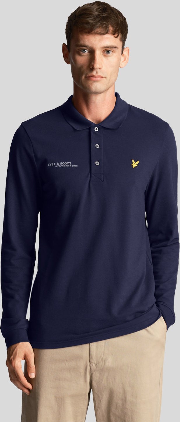 Lyle & Scott Herren-Langarm-Poloshirt mit passendem Aufdruck in Marineblau
