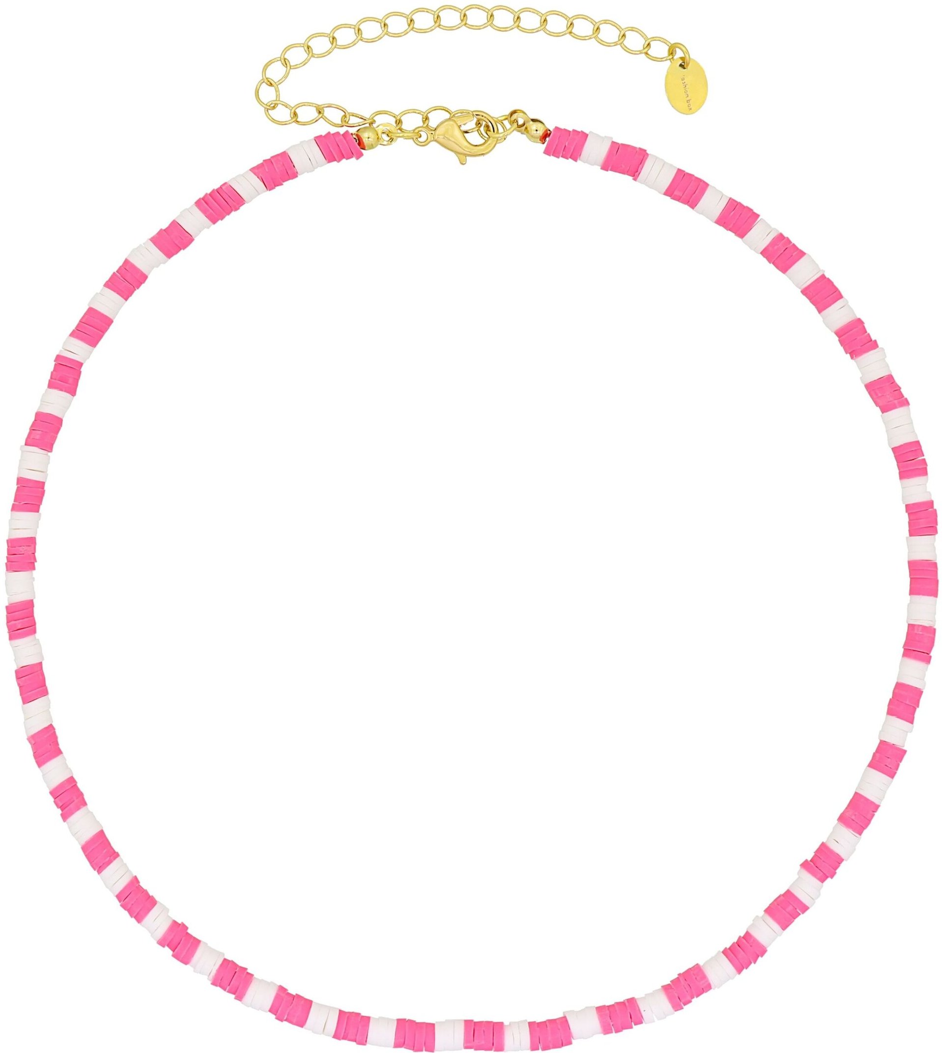 Fashionbox Kette mit Vinylplättchen weiß/pink vergoldet
